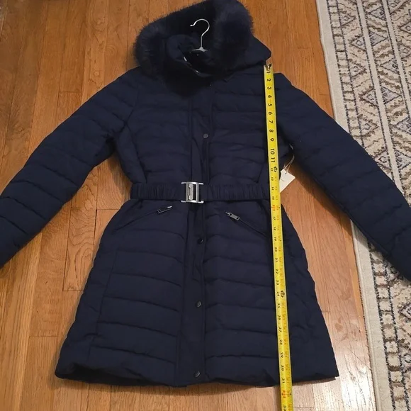 A.N.A BRAND WOMEN'S NAVY BLUE FAUX FUR HOODED WINTER COAT SIZE SMALL - Picture 14 of 16